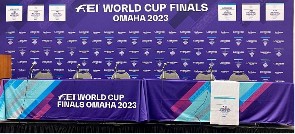 Announcers or judges table for FEI World Cup Finals Omaha 2023